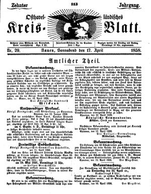 Osthavelländisches Kreisblatt vom 17.04.1858