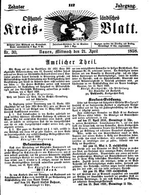 Osthavelländisches Kreisblatt on Apr 21, 1858