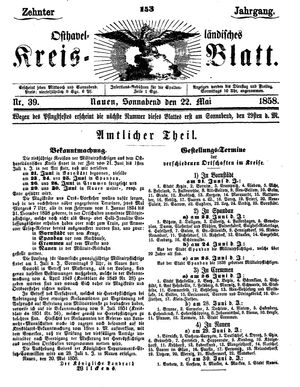 Osthavelländisches Kreisblatt on May 22, 1858