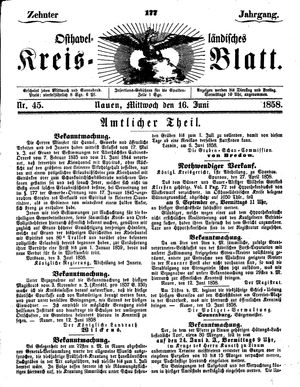 Osthavelländisches Kreisblatt on Jun 16, 1858