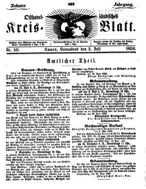 Osthavelländisches Kreisblatt on Jul 3, 1858