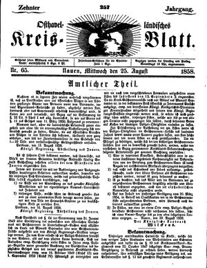 Osthavelländisches Kreisblatt vom 25.08.1858