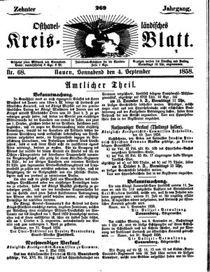 Osthavelländisches Kreisblatt vom 04.09.1858