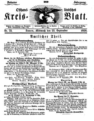 Osthavelländisches Kreisblatt vom 22.09.1858