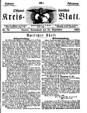Osthavelländisches Kreisblatt vom 25.09.1858