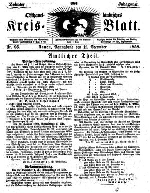 Osthavelländisches Kreisblatt vom 11.12.1858