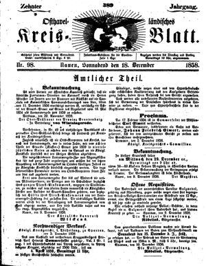 Osthavelländisches Kreisblatt vom 18.12.1858