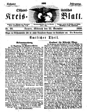 Osthavelländisches Kreisblatt vom 22.12.1858