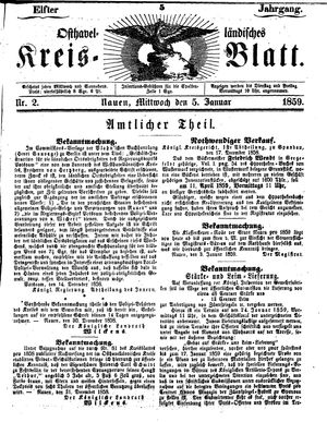 Osthavelländisches Kreisblatt on Jan 5, 1859