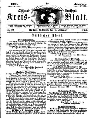 Osthavelländisches Kreisblatt on Feb 9, 1859