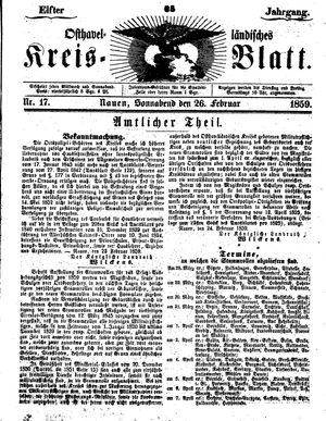Osthavelländisches Kreisblatt on Feb 26, 1859