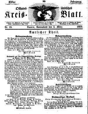 Osthavelländisches Kreisblatt on Mar 5, 1859