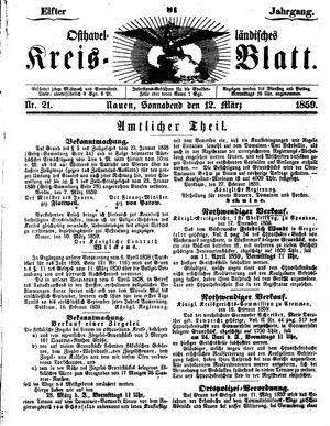Osthavelländisches Kreisblatt on Mar 12, 1859