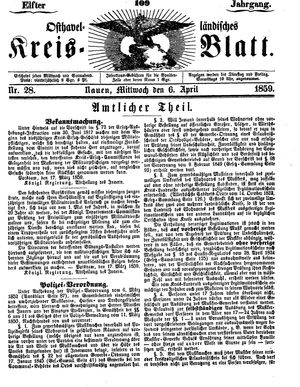 Osthavelländisches Kreisblatt on Apr 6, 1859