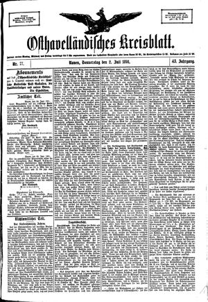 Osthavelländisches Kreisblatt on Jul 2, 1891