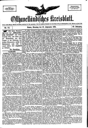 Osthavelländisches Kreisblatt vom 29.09.1891