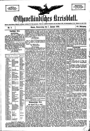 Osthavelländisches Kreisblatt vom 07.01.1892