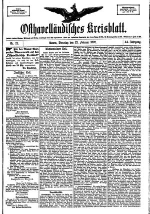 Osthavelländisches Kreisblatt on Feb 23, 1892