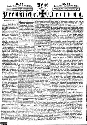Neue preußische Zeitung vom 17.03.1858