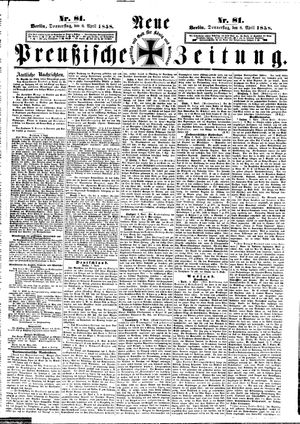 Neue preußische Zeitung vom 08.04.1858