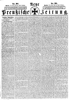 Neue preußische Zeitung vom 20.04.1858