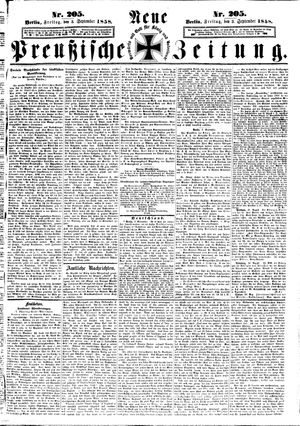 Neue preußische Zeitung on Sep 3, 1858