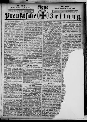 Neue preußische Zeitung vom 21.08.1886