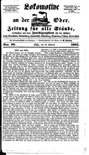 Lokomotive an der Oder vom 18.02.1862