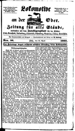 Lokomotive an der Oder vom 19.04.1862