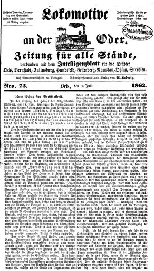 Lokomotive an der Oder on Jul 1, 1862