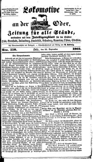 Lokomotive an der Oder vom 25.09.1862