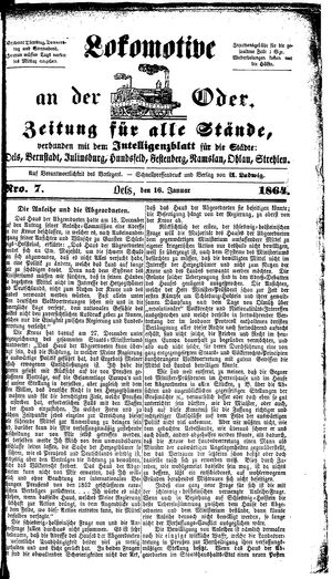 Lokomotive an der Oder vom 16.01.1864