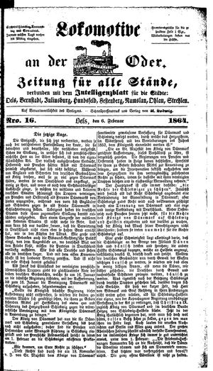 Lokomotive an der Oder vom 06.02.1864