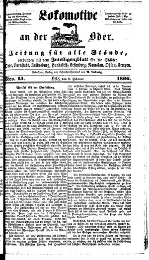 Lokomotive an der Oder vom 06.02.1866