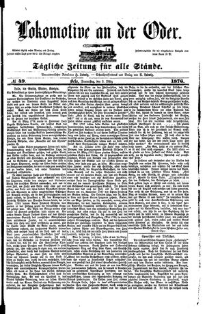 Lokomotive an der Oder vom 09.03.1876