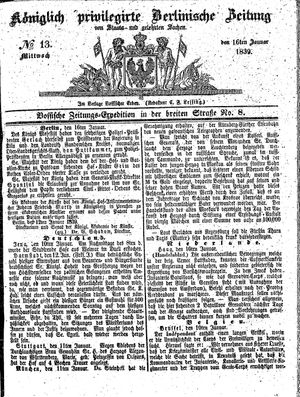 Königlich privilegirte Berlinische Zeitung von Staats- und gelehrten Sachen on Jan 16, 1839