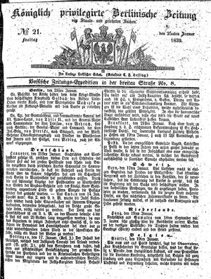 Königlich privilegirte Berlinische Zeitung von Staats- und gelehrten Sachen vom 25.01.1839