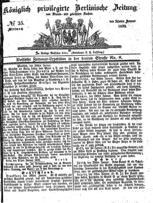 Königlich privilegirte Berlinische Zeitung von Staats- und gelehrten Sachen vom 30.01.1839