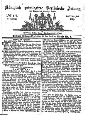 Königlich privilegirte Berlinische Zeitung von Staats- und gelehrten Sachen vom 27.07.1839