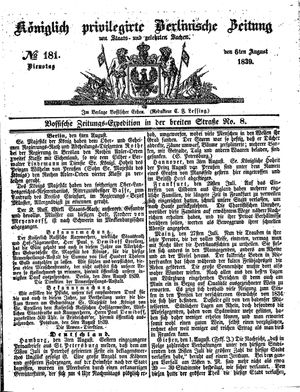 Königlich privilegirte Berlinische Zeitung von Staats- und gelehrten Sachen on Aug 6, 1839