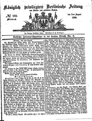 Königlich privilegirte Berlinische Zeitung von Staats- und gelehrten Sachen vom 07.08.1839