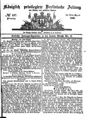Königlich privilegirte Berlinische Zeitung von Staats- und gelehrten Sachen on Aug 13, 1839