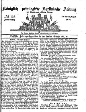 Königlich privilegirte Berlinische Zeitung von Staats- und gelehrten Sachen vom 22.08.1839