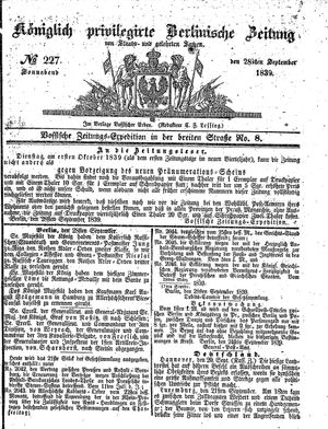 Königlich privilegirte Berlinische Zeitung von Staats- und gelehrten Sachen vom 28.09.1839