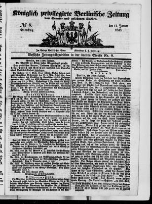 Königlich privilegirte Berlinische Zeitung von Staats- und gelehrten Sachen on Jan 11, 1848