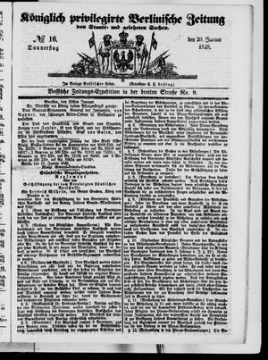 Königlich privilegirte Berlinische Zeitung von Staats- und gelehrten Sachen on Jan 20, 1848