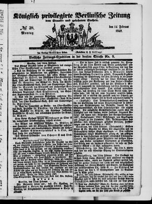 Königlich privilegirte Berlinische Zeitung von Staats- und gelehrten Sachen vom 14.02.1848