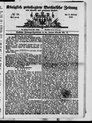 Königlich privilegirte Berlinische Zeitung von Staats- und gelehrten Sachen vom 16.02.1848