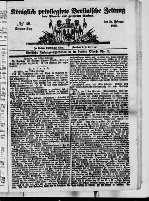 Königlich privilegirte Berlinische Zeitung von Staats- und gelehrten Sachen on Feb 24, 1848