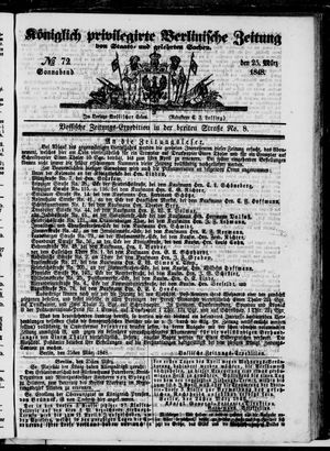 Königlich privilegirte Berlinische Zeitung von Staats- und gelehrten Sachen vom 25.03.1848